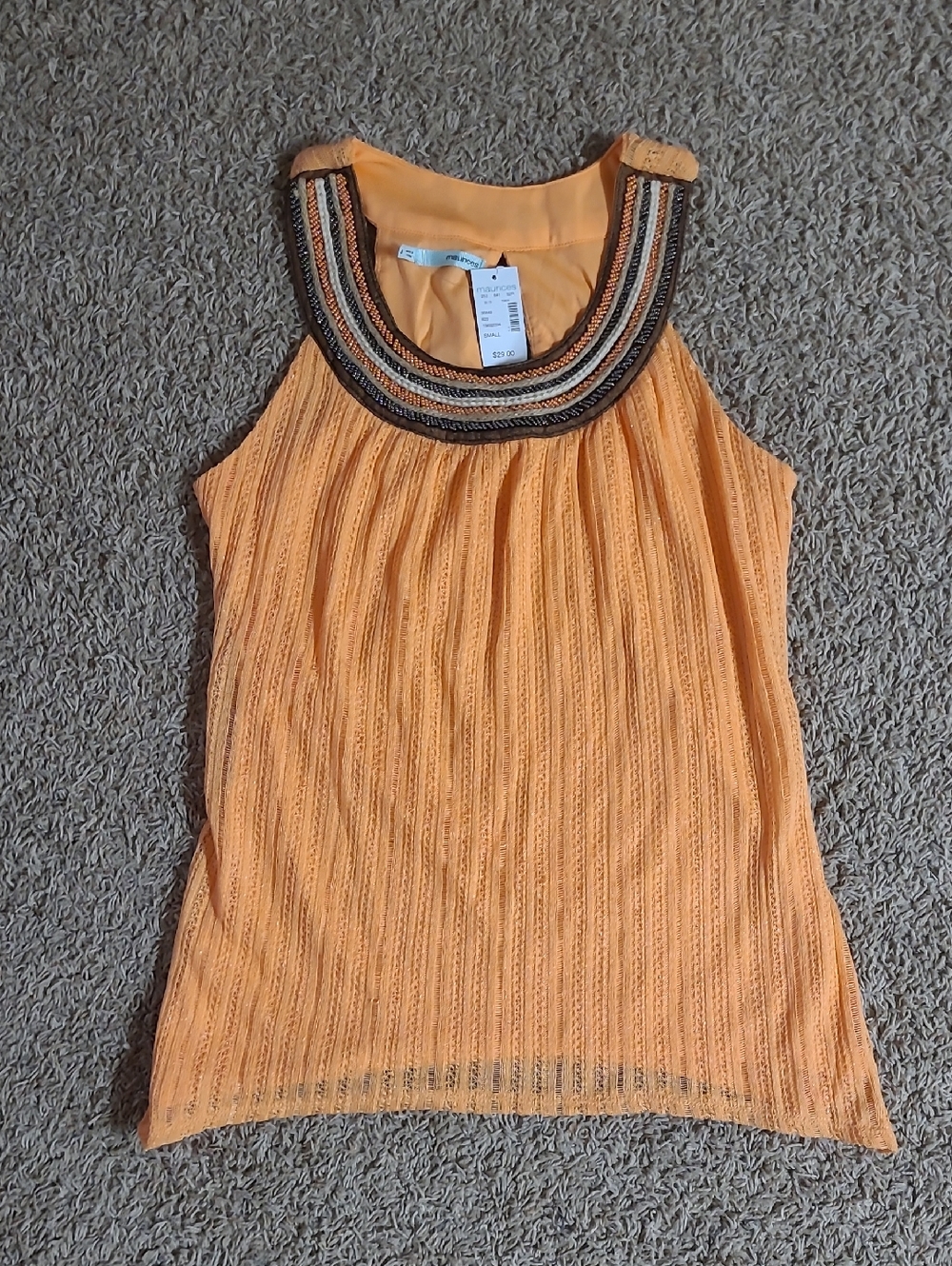 Maurices Orange Beaded Neck Sleeveless Tank Size Small